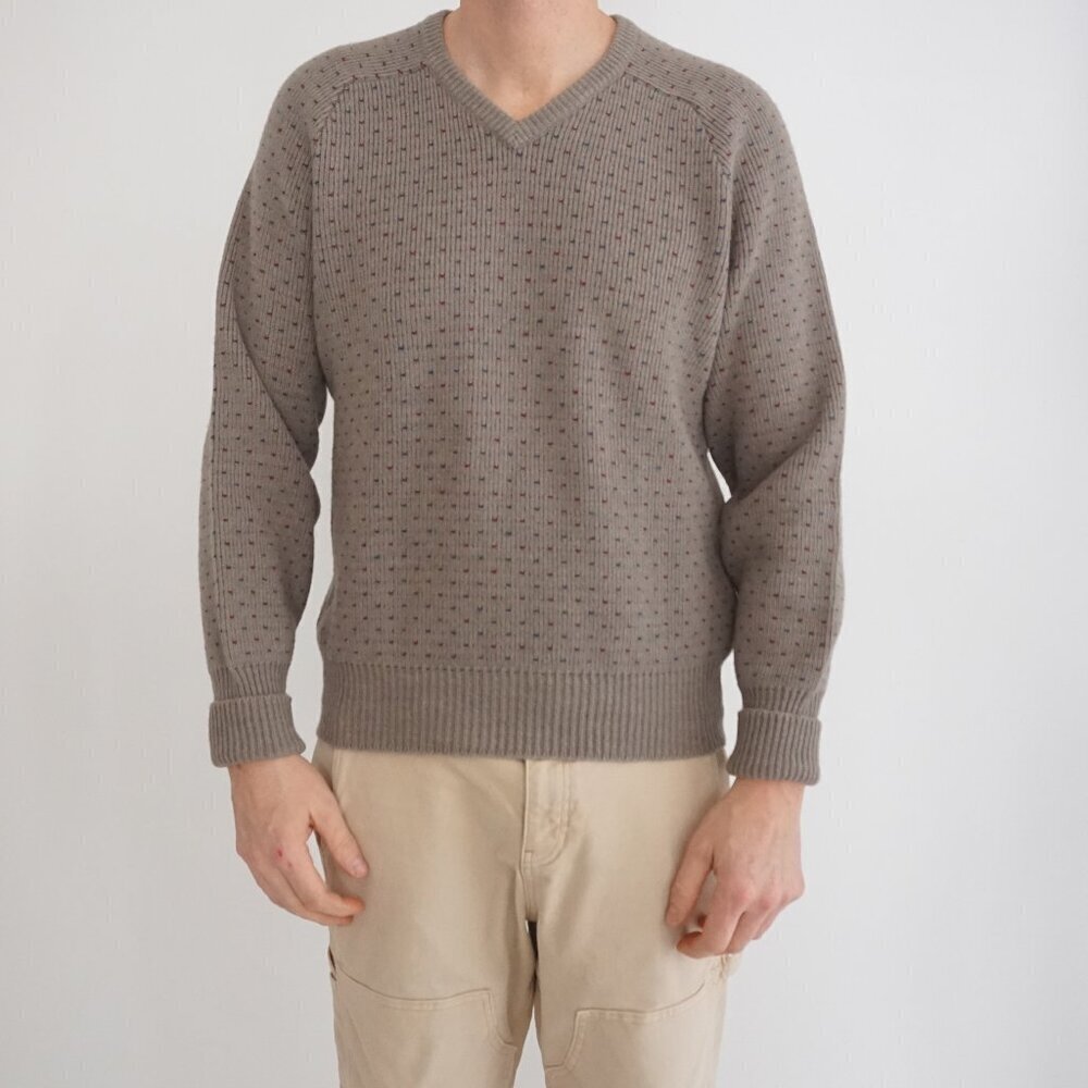 Vintage '90S Ingo Olive Green 100% Wool Eclectic Grandpa V-Neck Sweater Medium